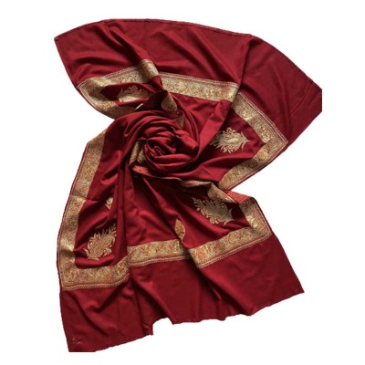 RED PURE PASHMINA SHAWL WITH TILLA HAND EMBROIDERY